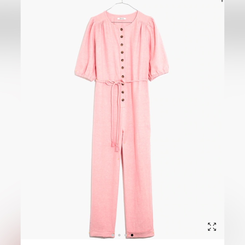 Madewell Linen-Blend Puff-Sleeve Tassel-Tie Jumpsuit